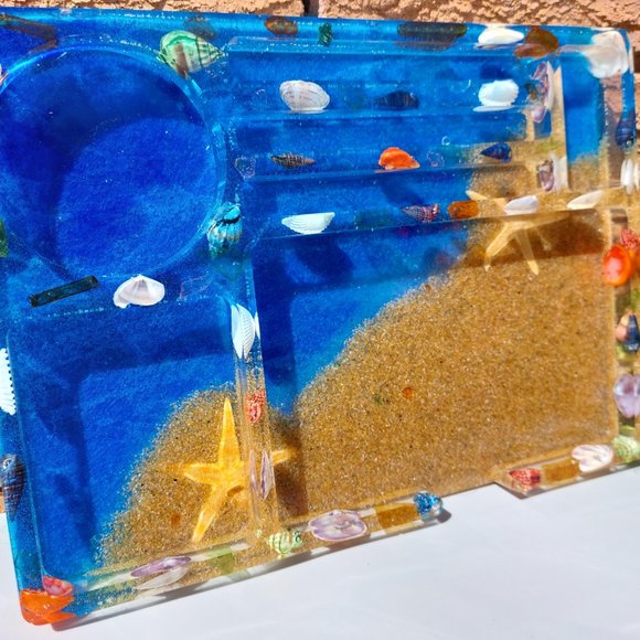 Custom Handmade Resin Beach Themed Jewelry/Trinket/Organizer/Catch all/Dump/Ring - Picture 1 of 8